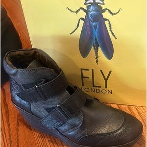 Fly London, very gently worn pewter/black leather boots